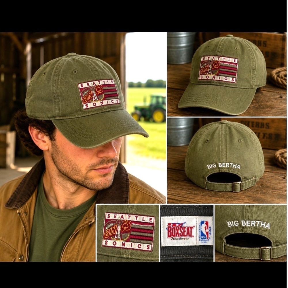 Vintage Seattle Sonics NBA Boxseat Headwear Olive Green Dad Hat Adjustable Cap
